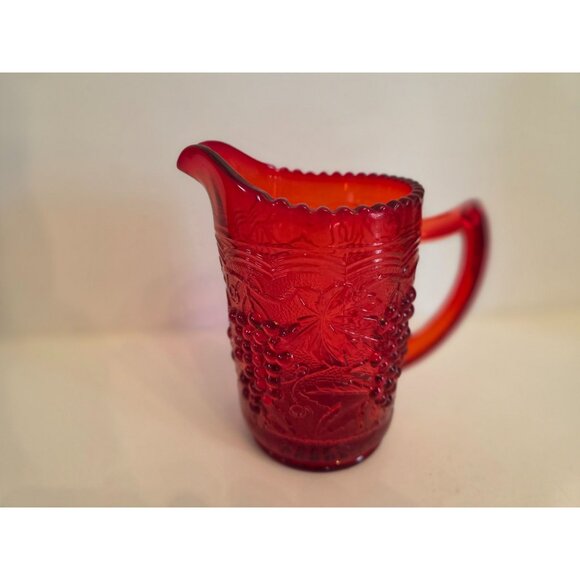 Vintage imperial Red Glass Pitcher With Embossed Grape & Leaf Pattern - Picture 4 of 7
